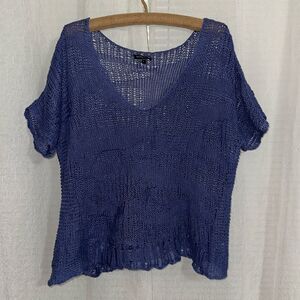 Eileen Fisher L Blue Angel Cotton Metallic Blend Stitch Chunky Knit Sweater